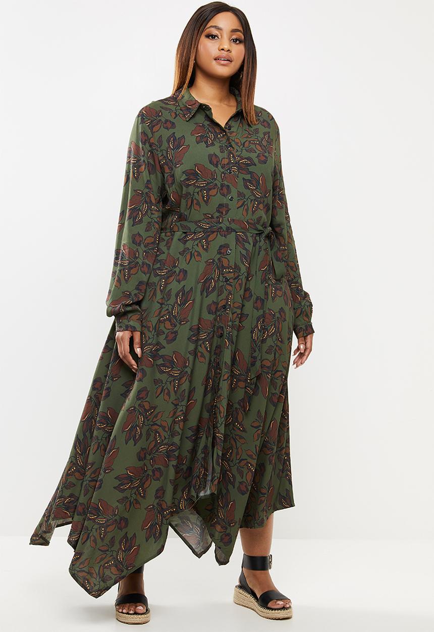 edit Plus - Hanky hem shirt dress - khaki & brown 