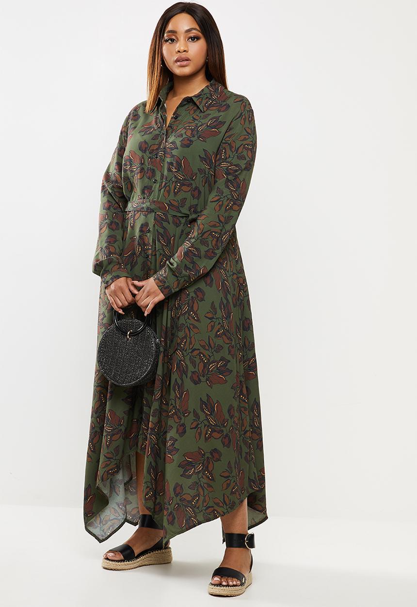 edit Plus - Hanky hem shirt dress - khaki & brown 