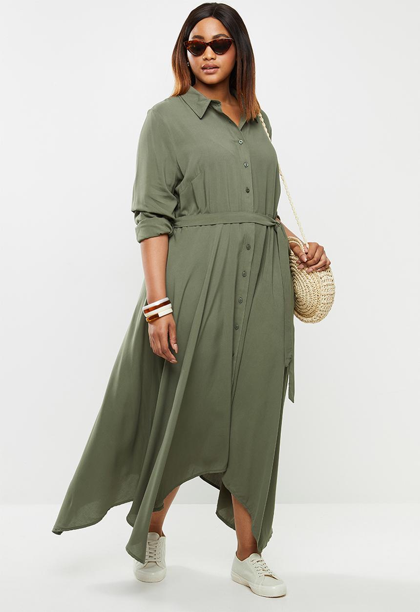 edit Plus - Hanky hem shirt dress - olive