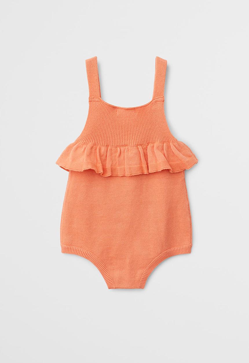 MANGO - Organic cotton ruffled one-piece suit - orange