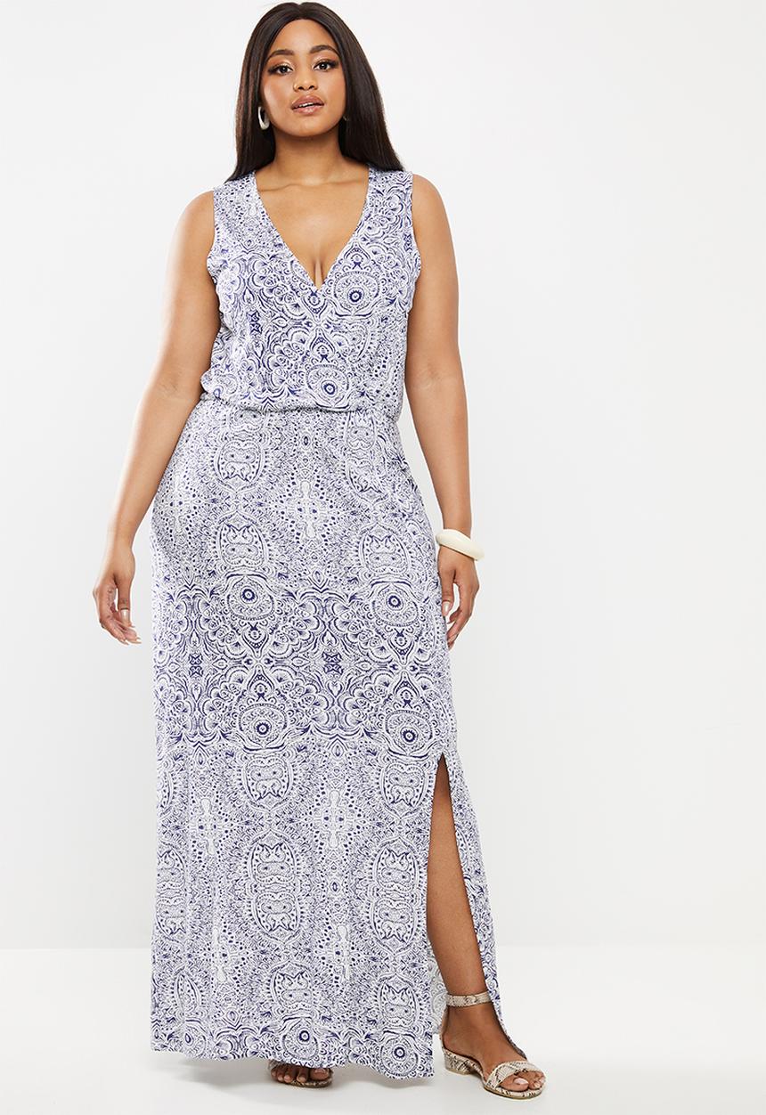 JUNAROSE - Silke wrap maxi dress - blue & white
