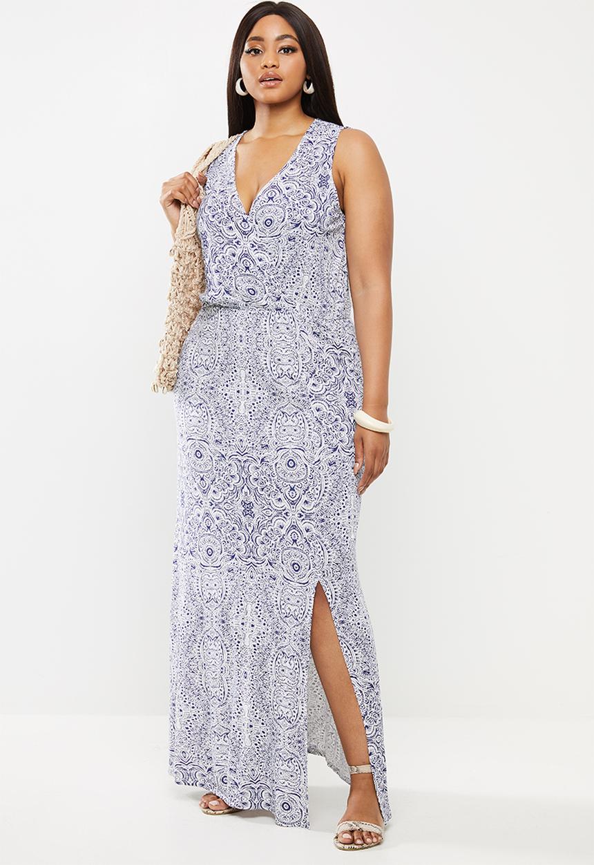 JUNAROSE - Silke wrap maxi dress - blue & white