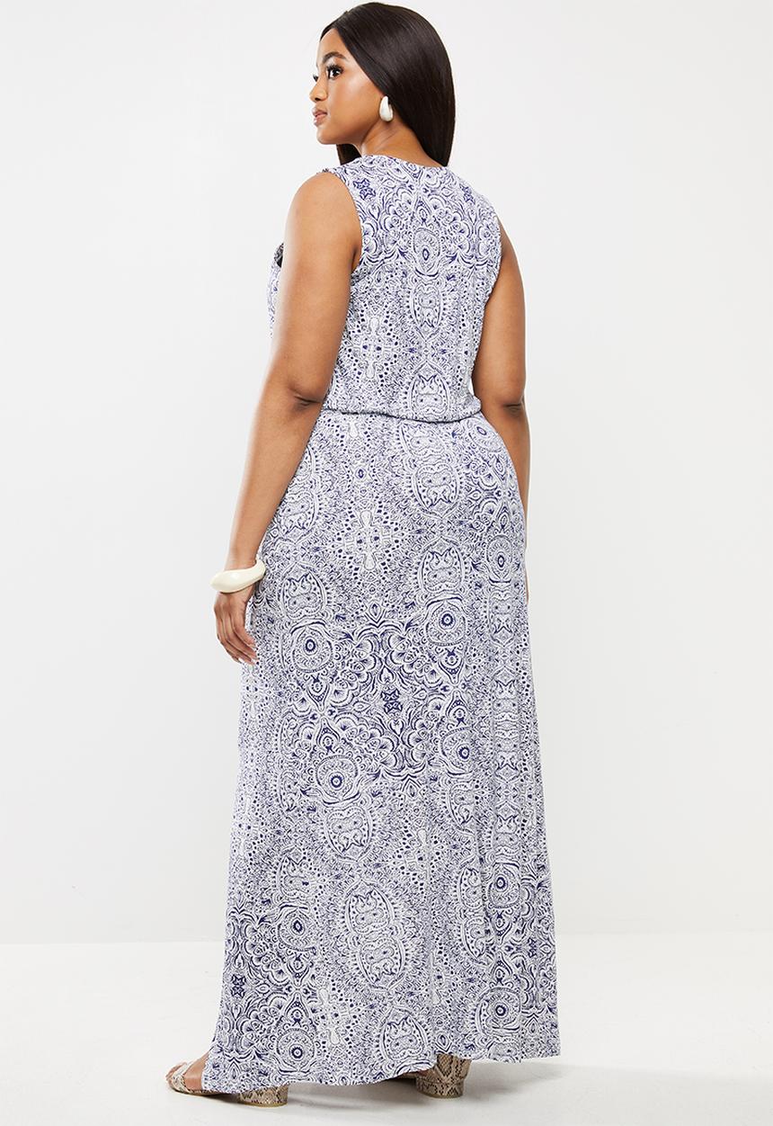 JUNAROSE - Silke wrap maxi dress - blue & white