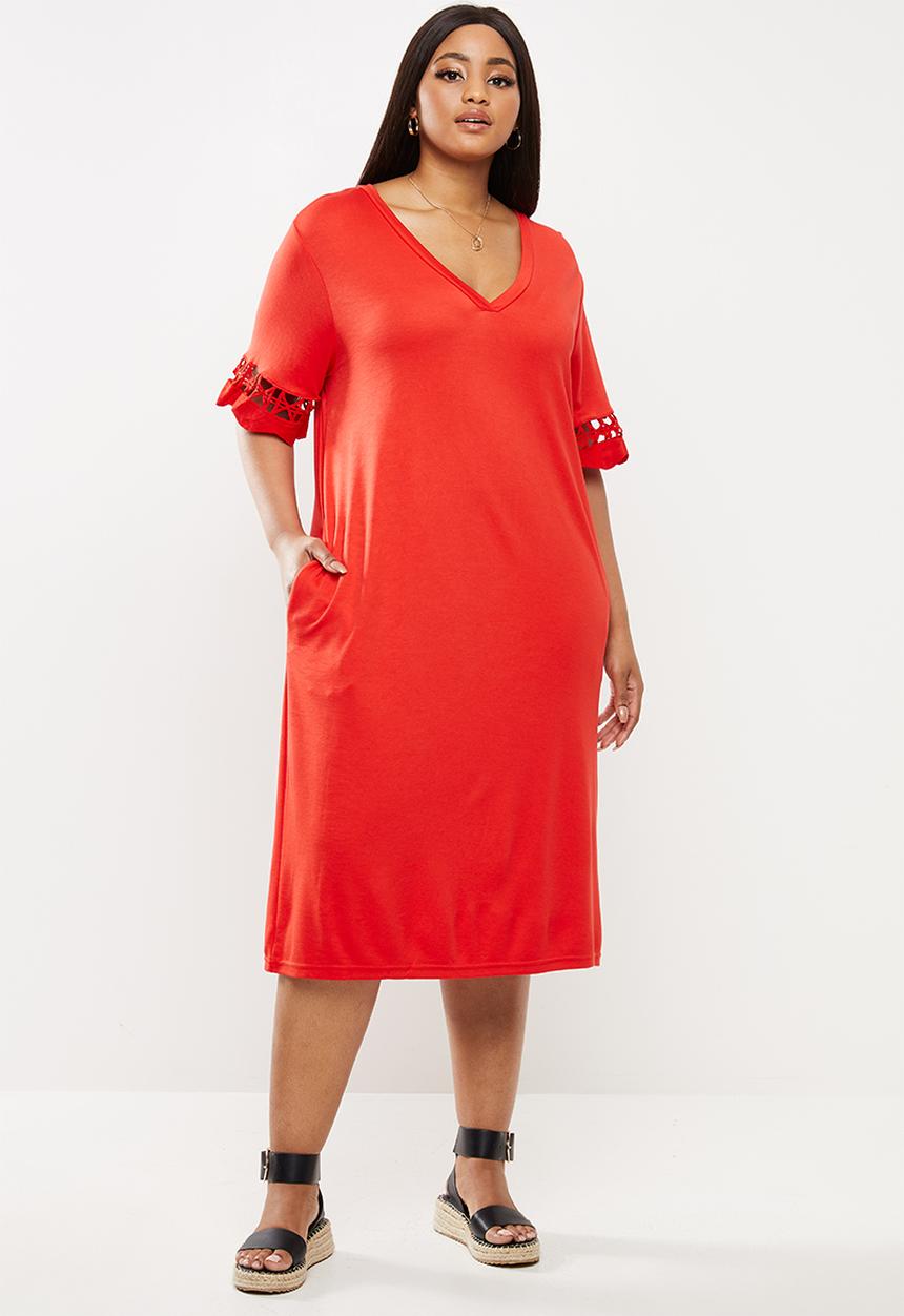 JUNAROSE - Fara below knee dress - red
