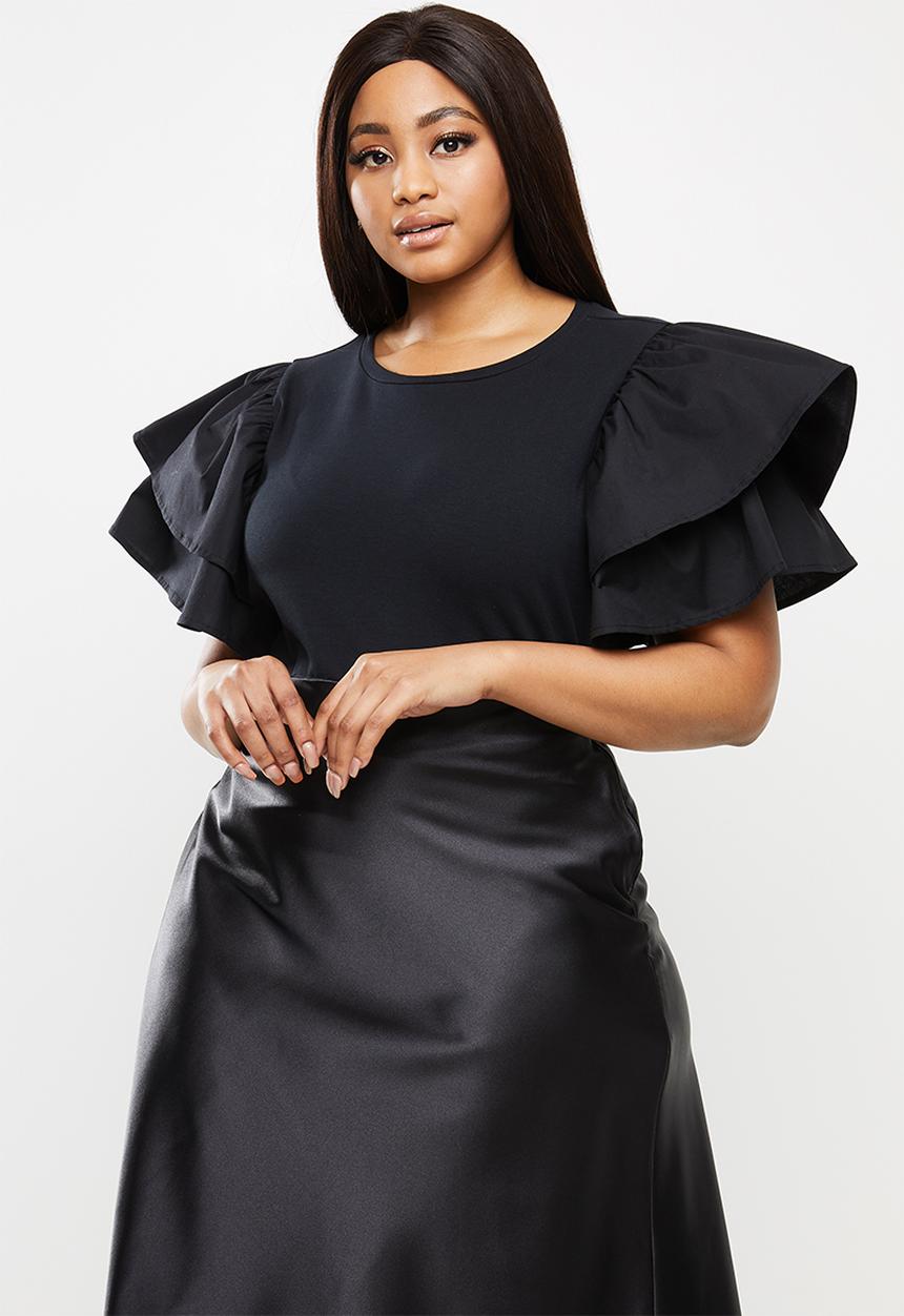 MILLA - Ruffle sleeve bodysuit - black