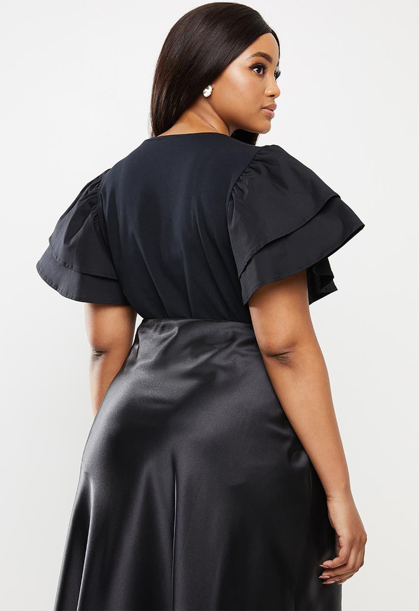 MILLA - Ruffle sleeve bodysuit - black