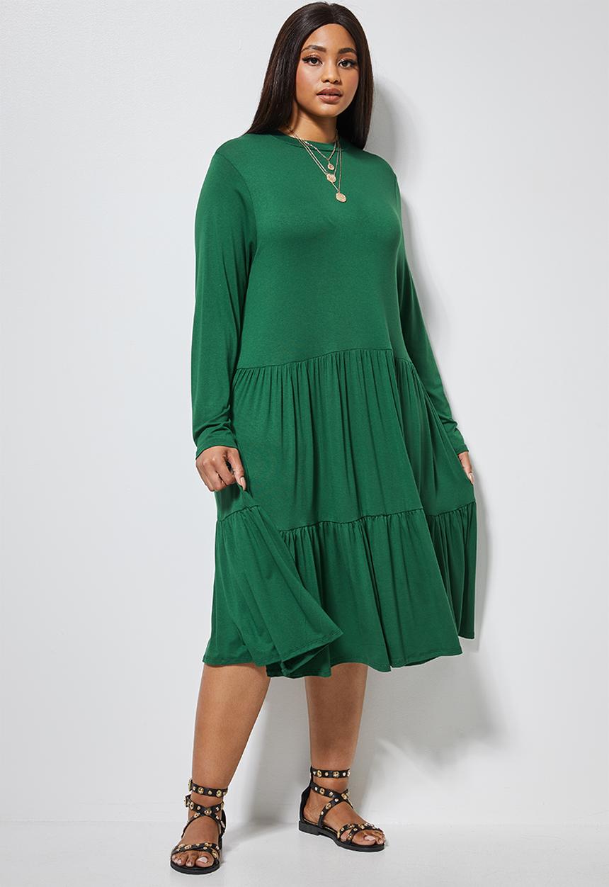 Superbalist - Tiered knit funnel neck dress - green