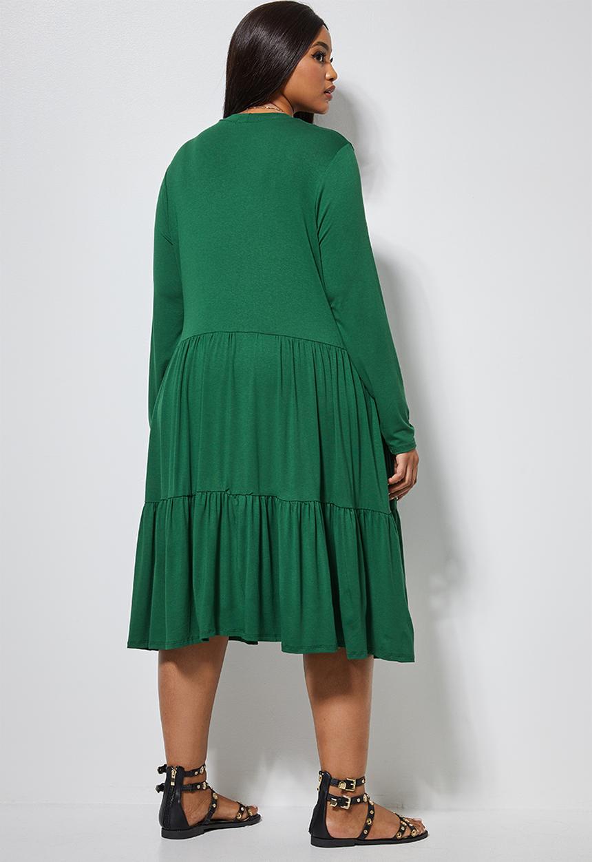 Superbalist - Tiered knit funnel neck dress - green
