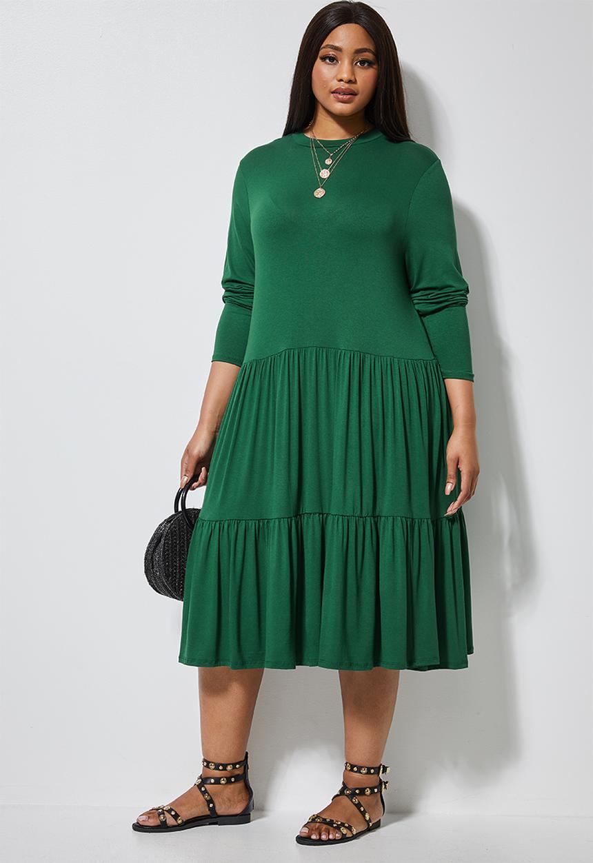 Superbalist - Tiered knit funnel neck dress - green