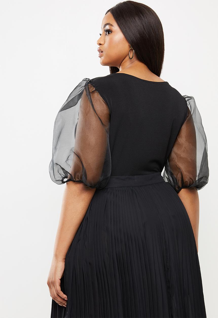 MILLA - Organza sleeve bodysuit - black