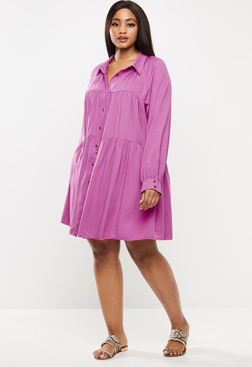 Glamorous - Plus tiered long sleeve dress - orchid