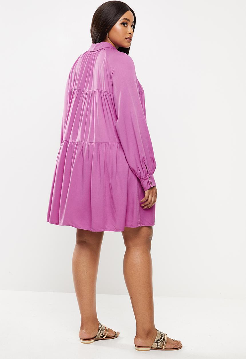 Glamorous - Plus tiered long sleeve dress - orchid