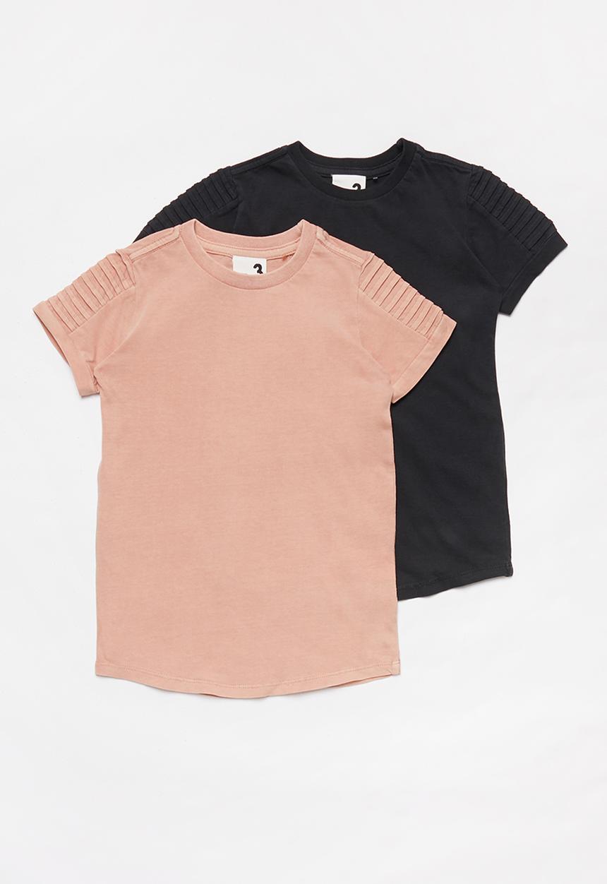 Cotton On - 2 Pack Cruz long line short sleeve tee - pink & charcoal 