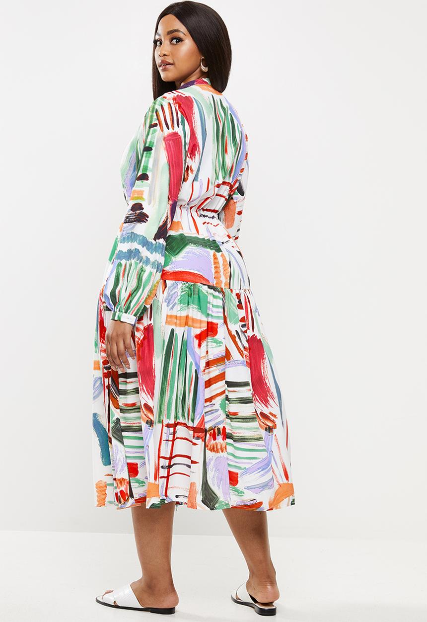 Glamorous - Plus paint strokes high neck midi dress - multi