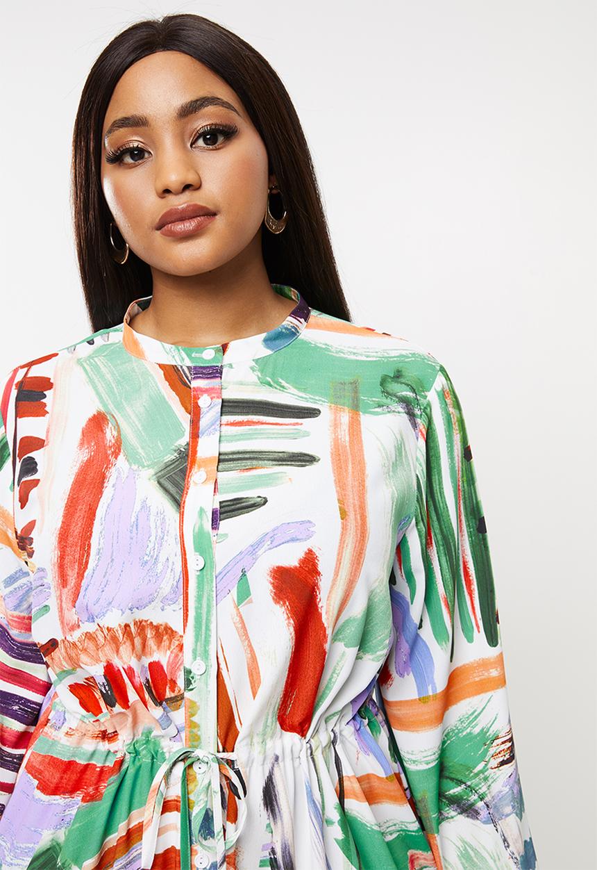 Glamorous - Plus paint strokes high neck midi dress - multi