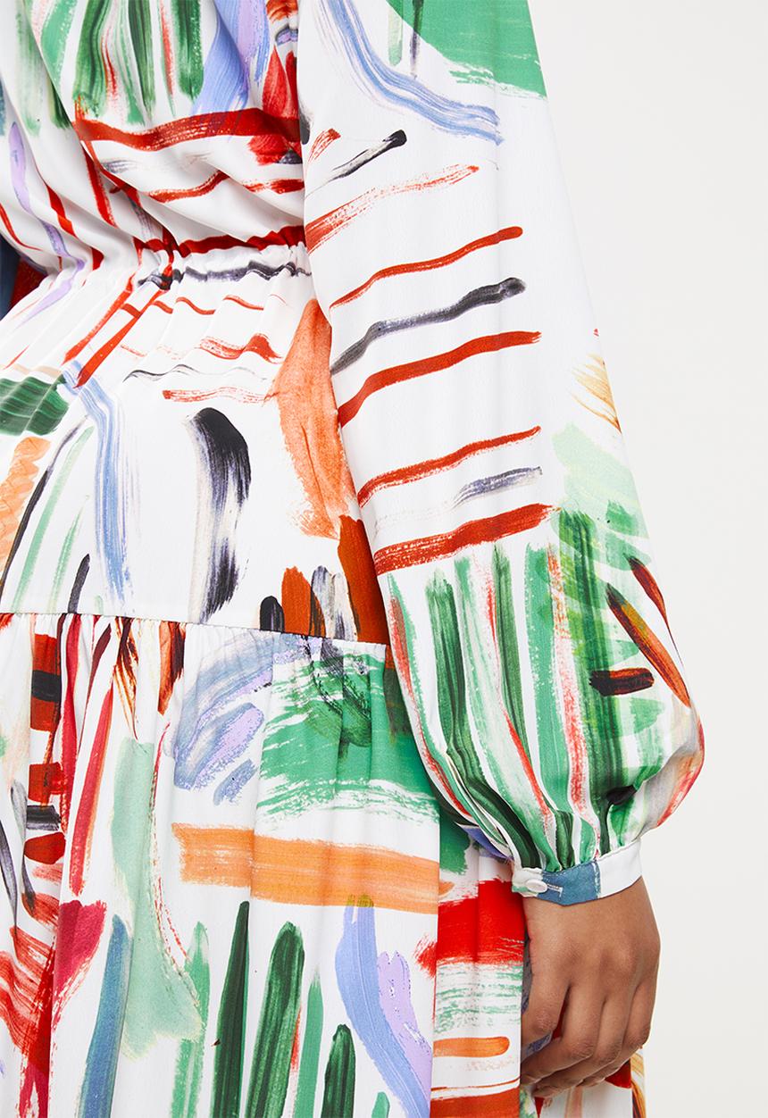 Glamorous - Plus paint strokes high neck midi dress - multi