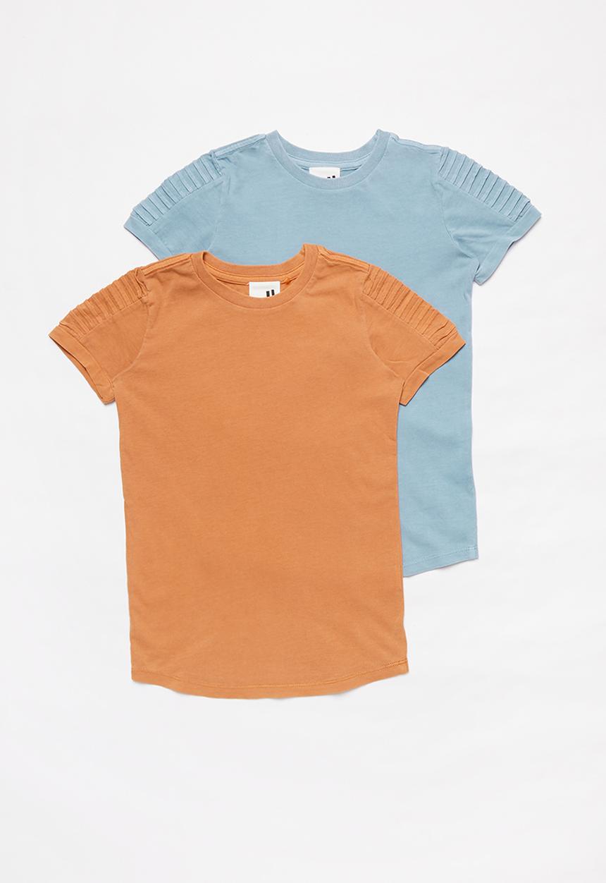 Cotton On - 2 Pack Cruz long line short sleeve tee - rust & blue 
