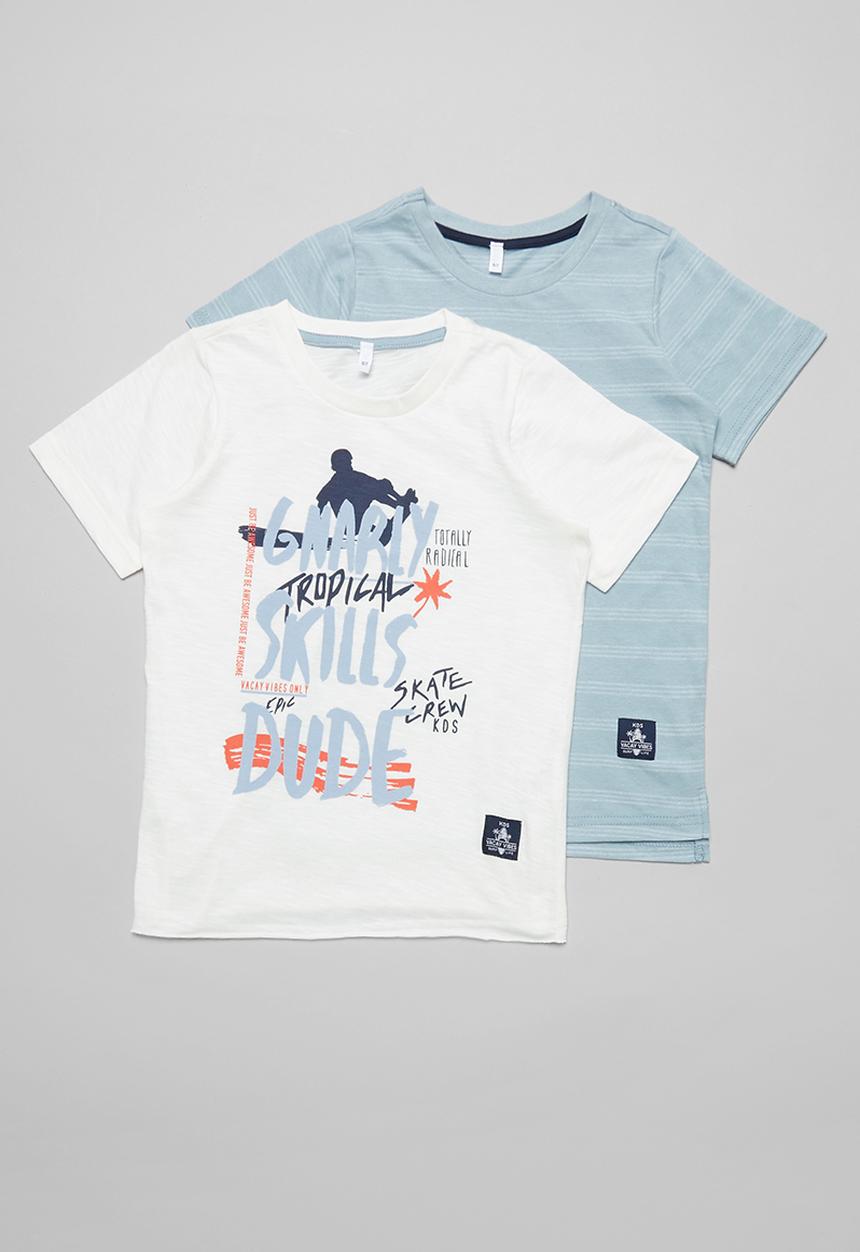 Pop Candy - Boys 2 pack T-shirts - blue & white