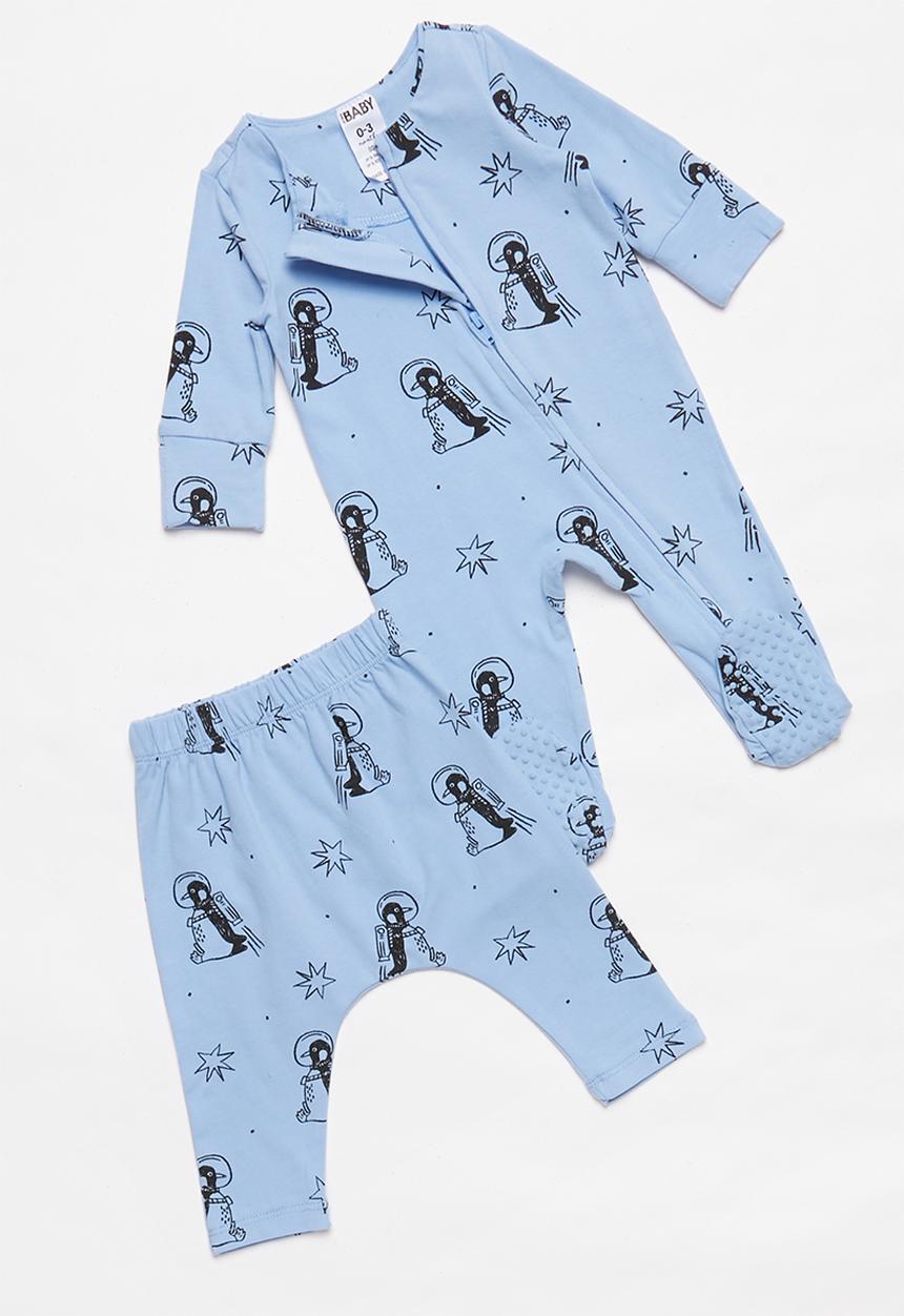 Cotton On - Bundle the long sleeve zip romper, legging & bib - blue