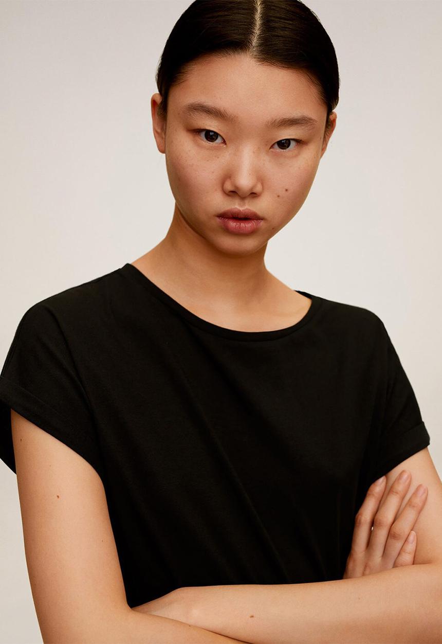 MANGO - T-shirt chalacro - black