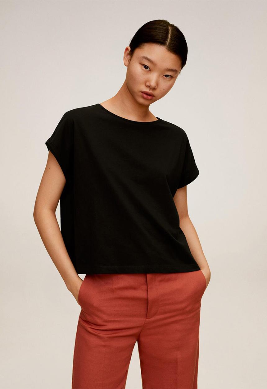 MANGO - T-shirt chalacro - black