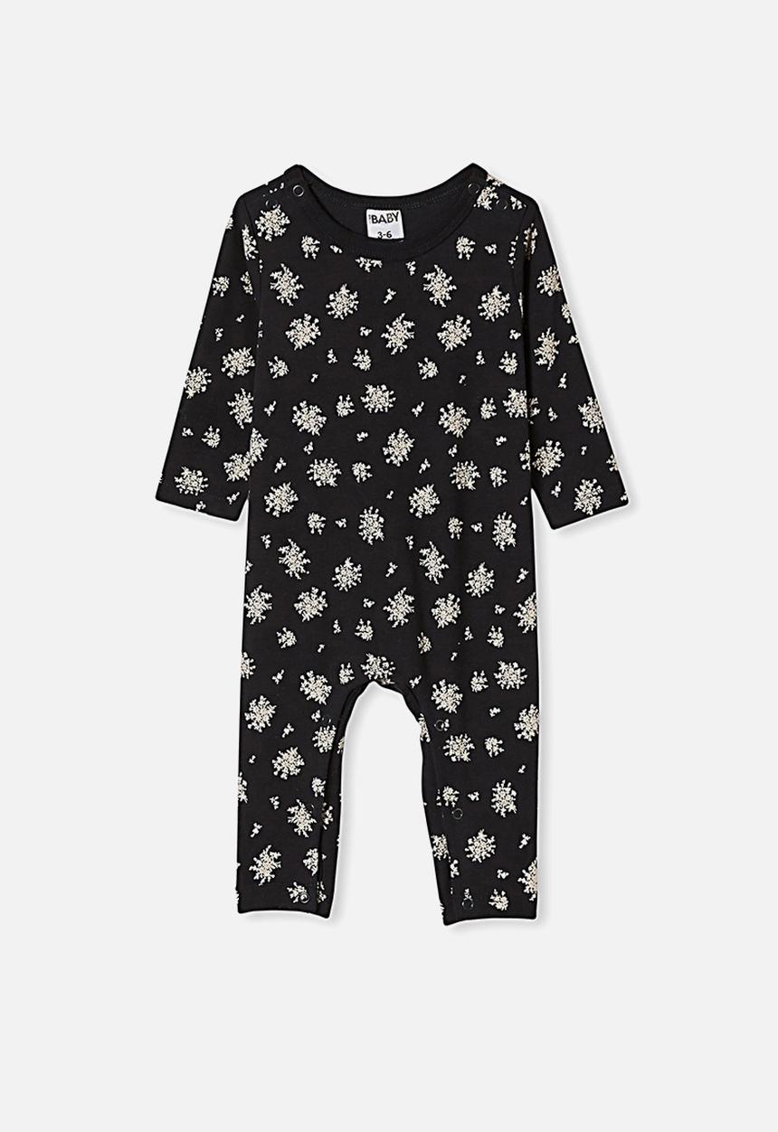 Cotton On - The long sleeve snap romper - black/olivia white floral