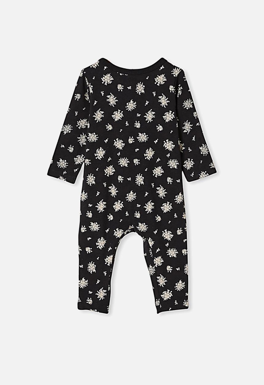 Cotton On - The long sleeve snap romper - black/olivia white floral
