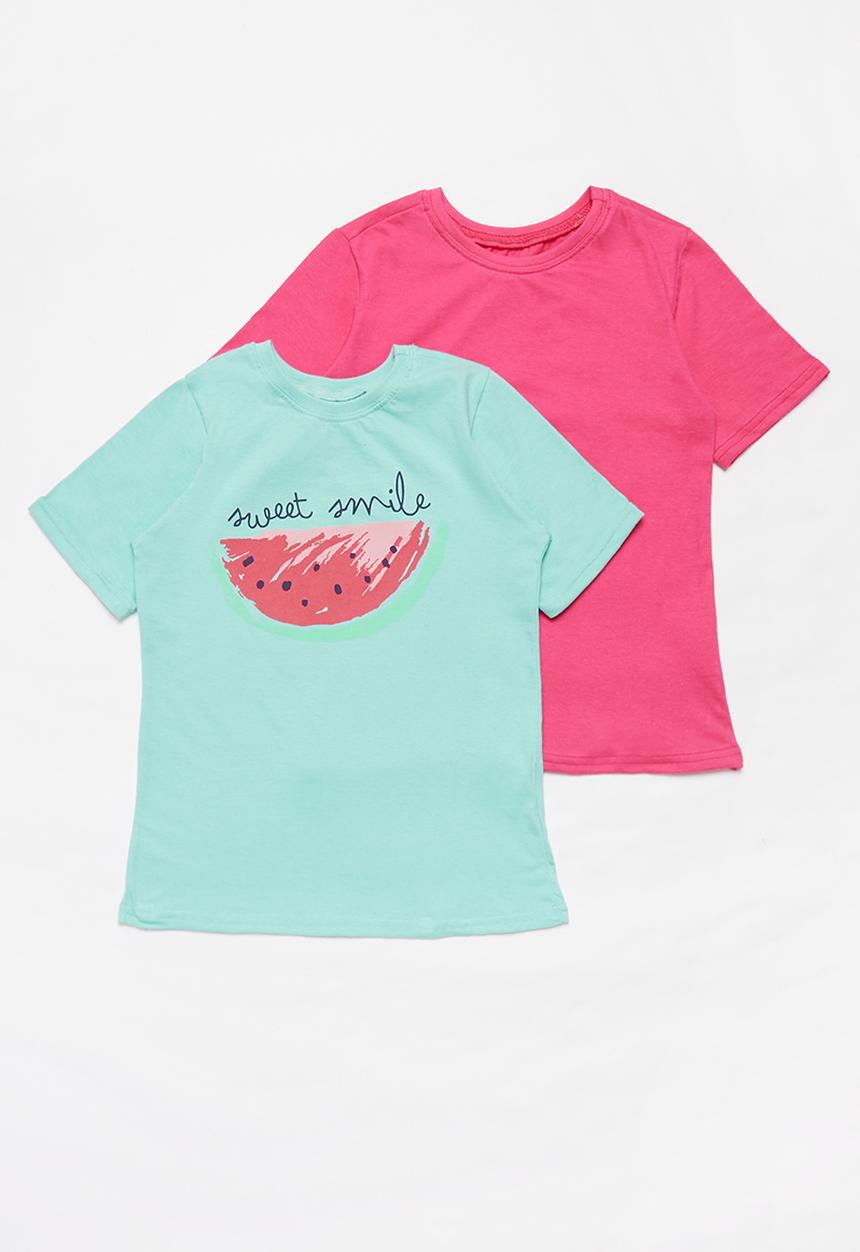 Pop Candy - Girls 2 pack tees - pink & turquoise