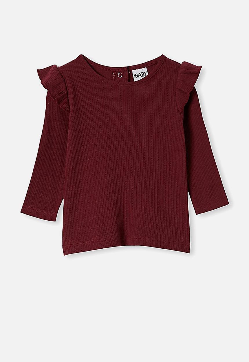 Cotton On - Cindy long sleeve pointelle top - burgundy 