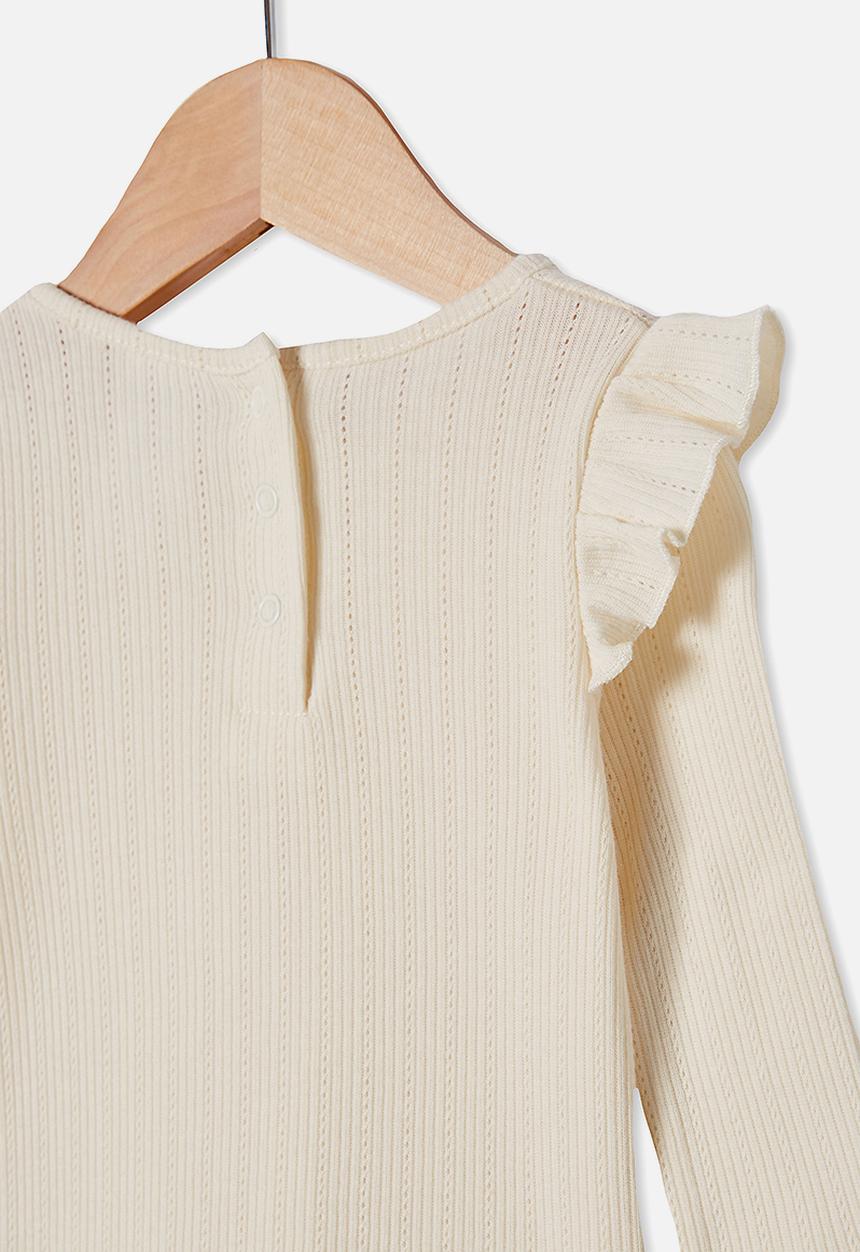Cotton On - Cindy long sleeve pointelle top - beige 