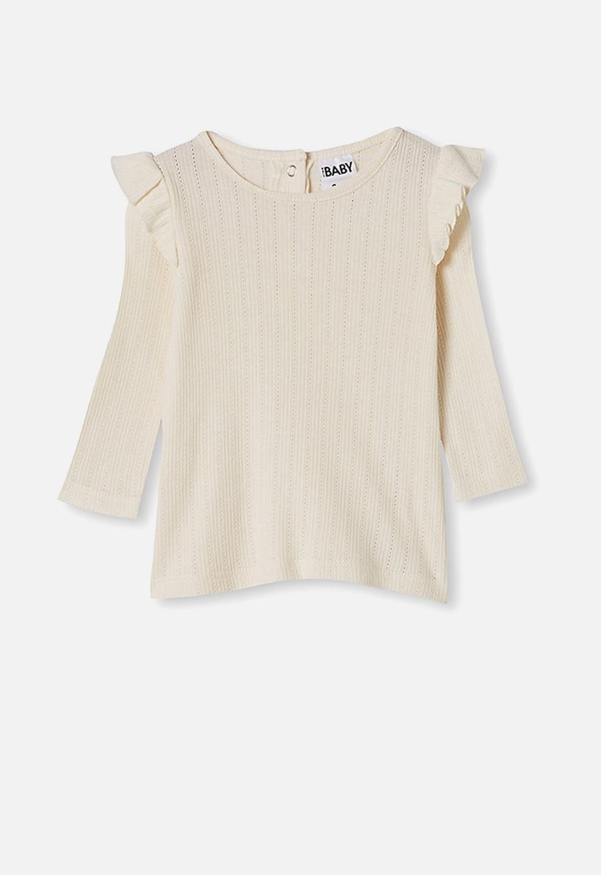 Cotton On - Cindy long sleeve pointelle top - beige 