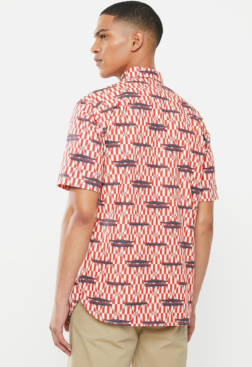 Mami Wata - Crocodile log shirt - red & blue 