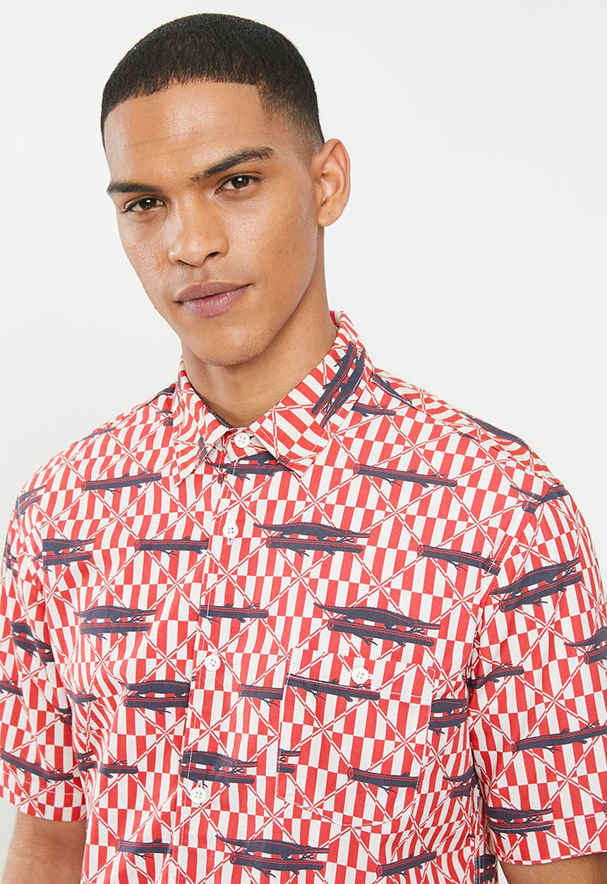 Mami Wata - Crocodile log shirt - red & blue 