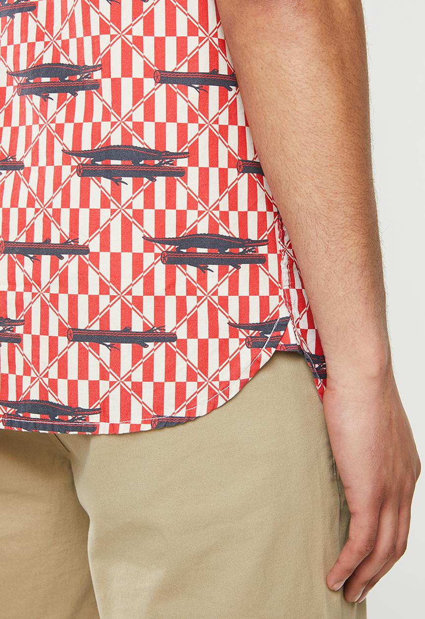 Mami Wata - Crocodile log shirt - red & blue 