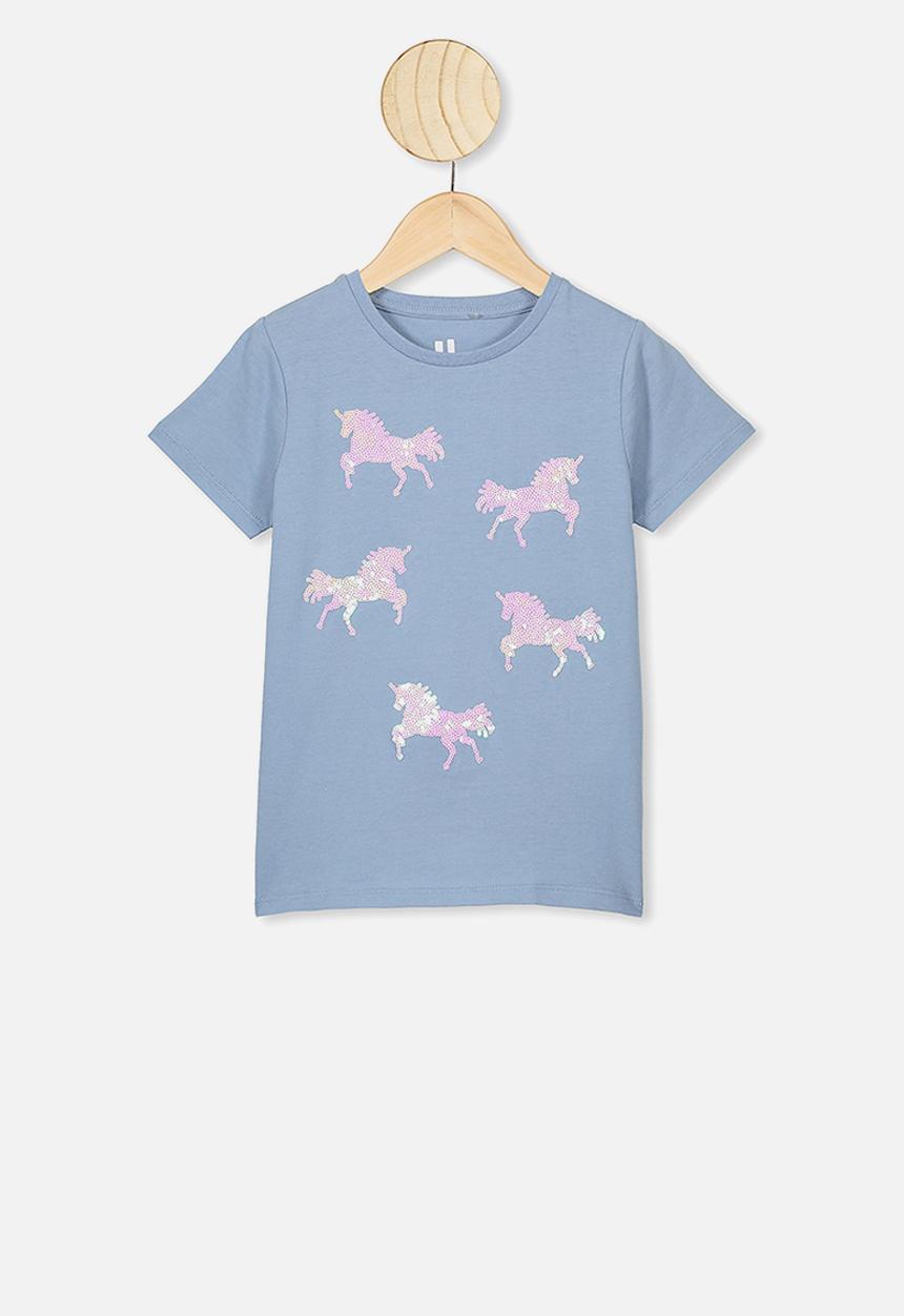Cotton On - Stevie short sleeve  embellished tee - blue & pink 