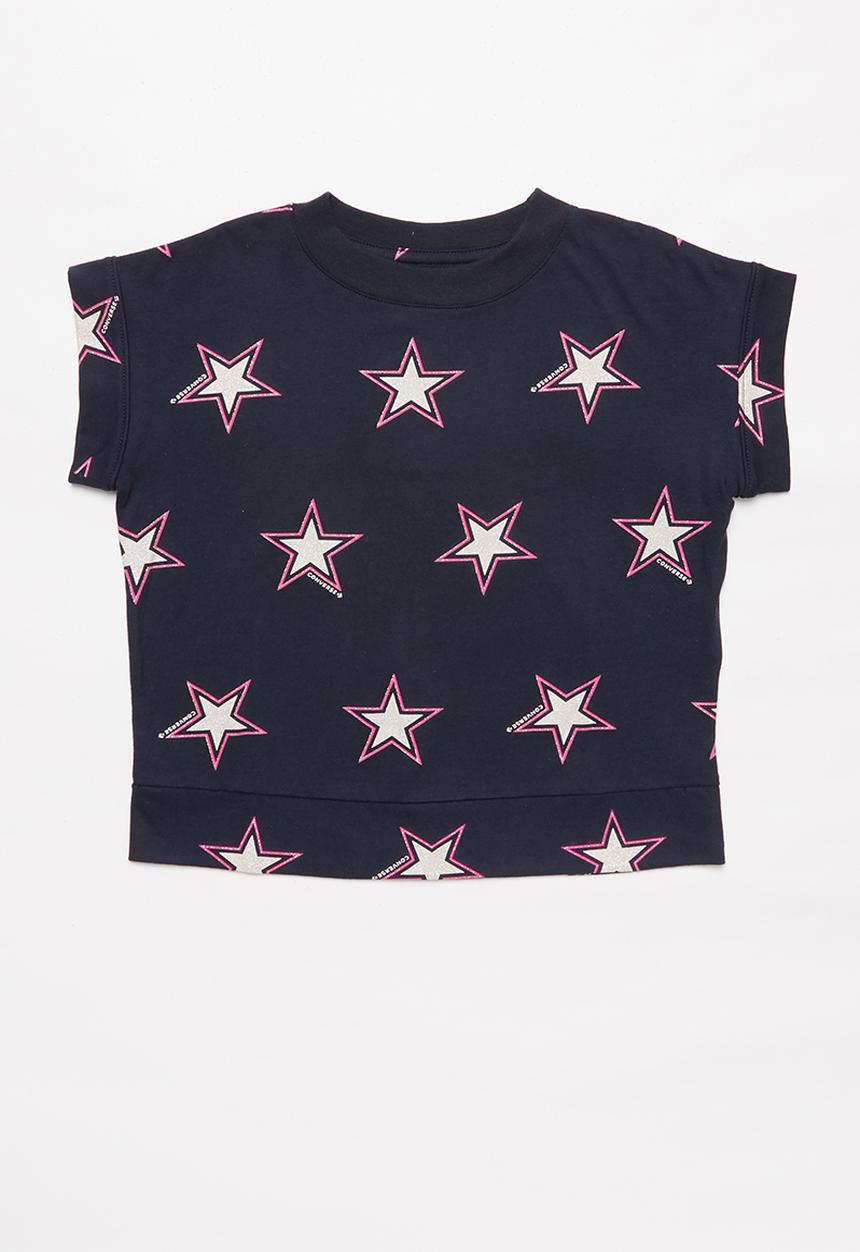 Converse - Converse all over print boxy knit top - navy & pink