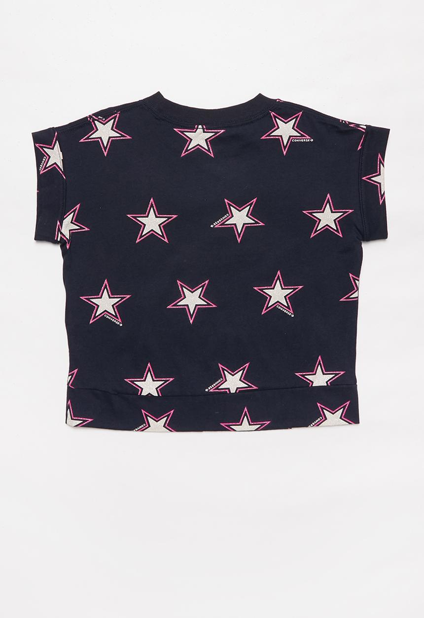 Converse - Converse all over print boxy knit top - navy & pink