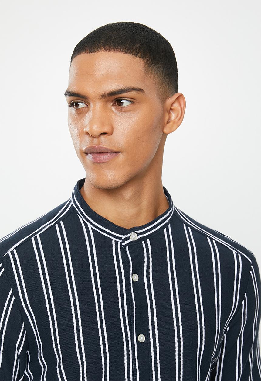 Brave Soul - Monk shirts - navy & white 