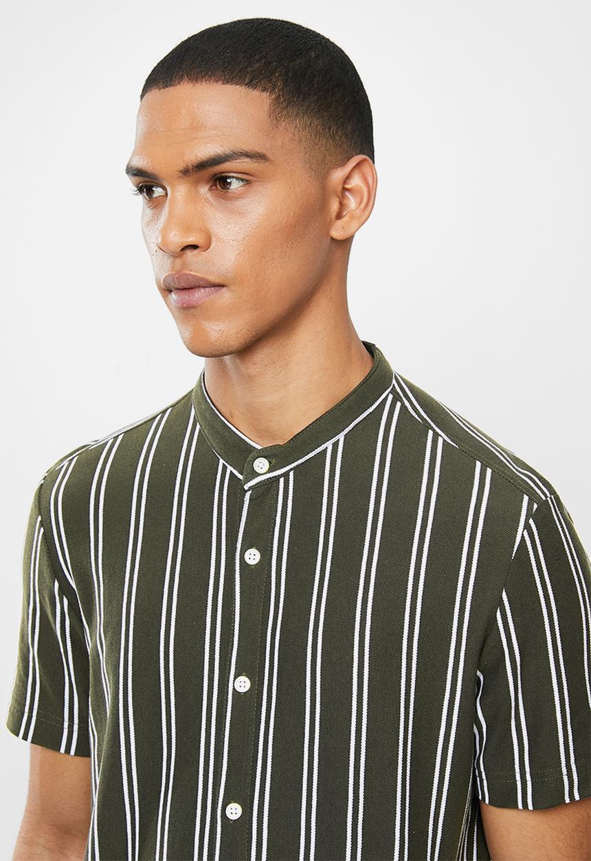 Brave Soul - Monk shirts - khaki & white 