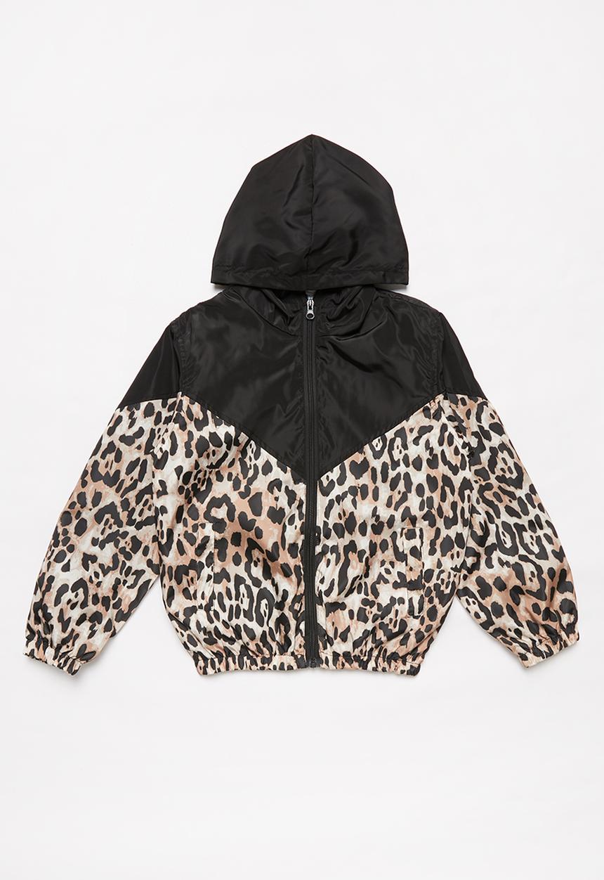 Pop Candy - Girls animal print jacket - black & brown 