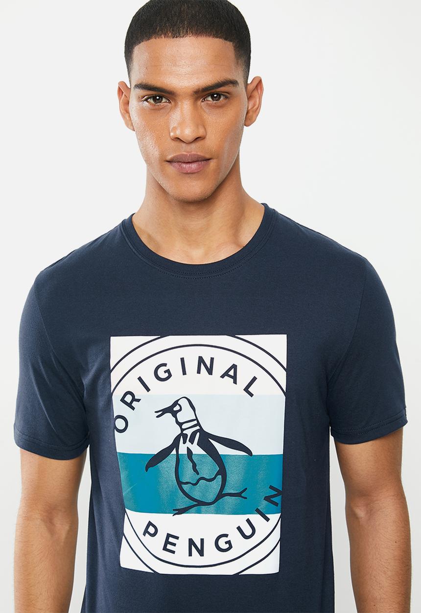 Original Penguin - Stripey box stamp T-shirt - navy