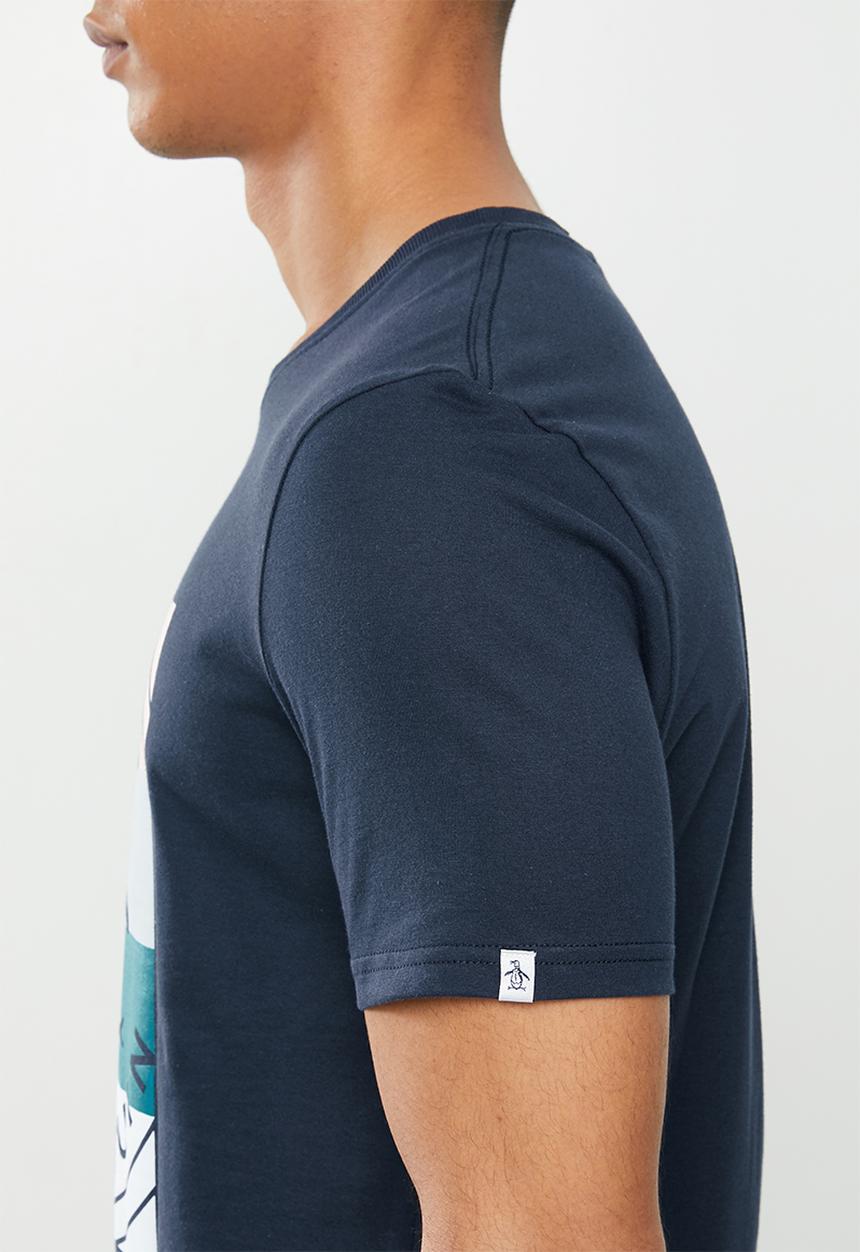 Original Penguin - Stripey box stamp T-shirt - navy