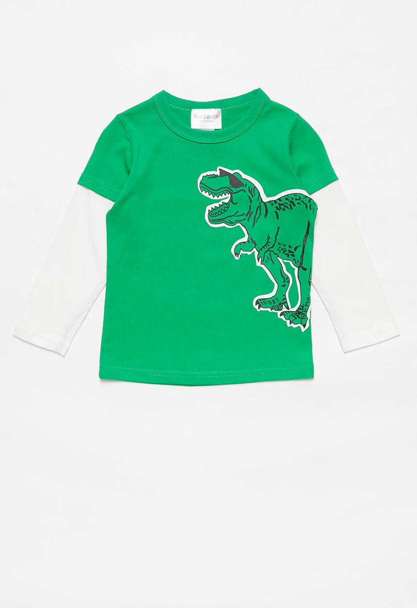 Pop Candy - Boys dino long sleeve tee - green & white