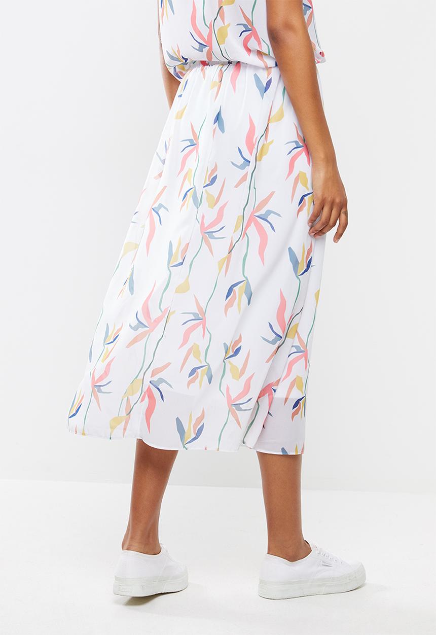 edit - Printed chiffon A-line skirt - white