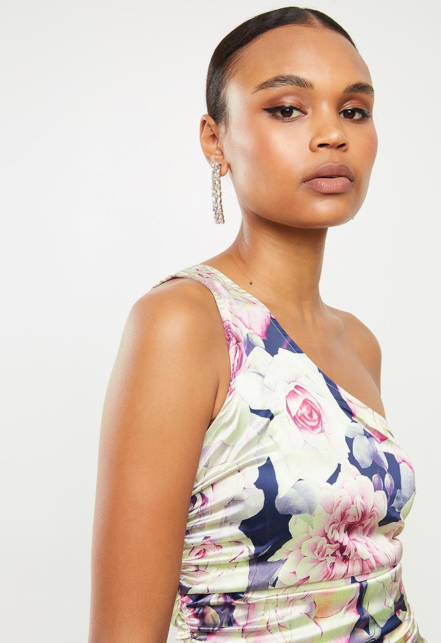 Missguided - Floral one shoulder stretch satin midi - multi