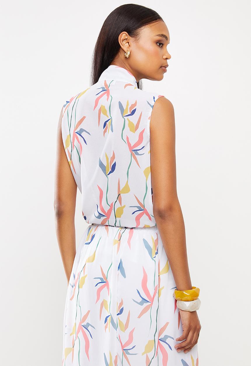 edit - Sleeveless kitty-bow blouse - white