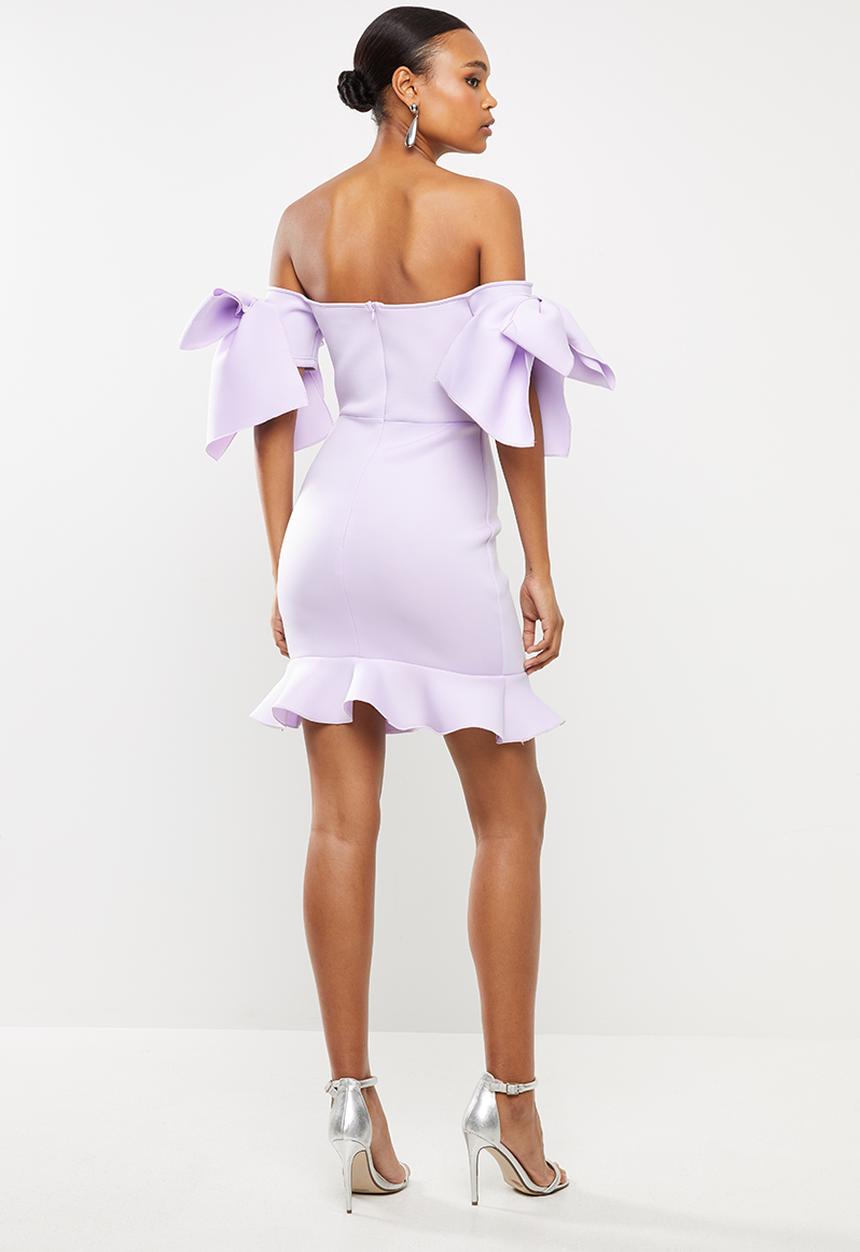 Missguided - Scuba ruffle bow bardot mini dress - purple