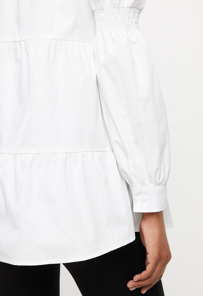 Missguided - Poplin ruched sleeve smock shirt - white