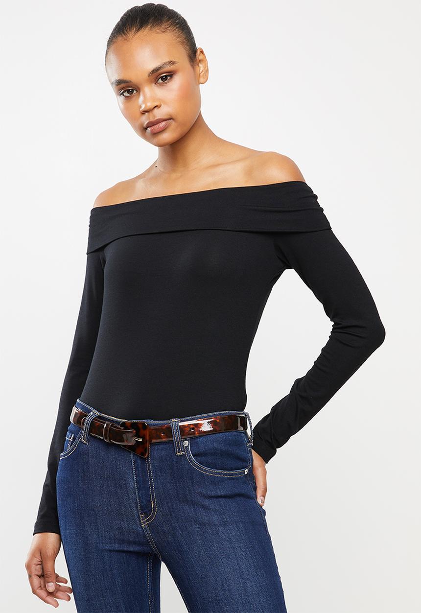 edit - Bardot off-the-shoulder top - black