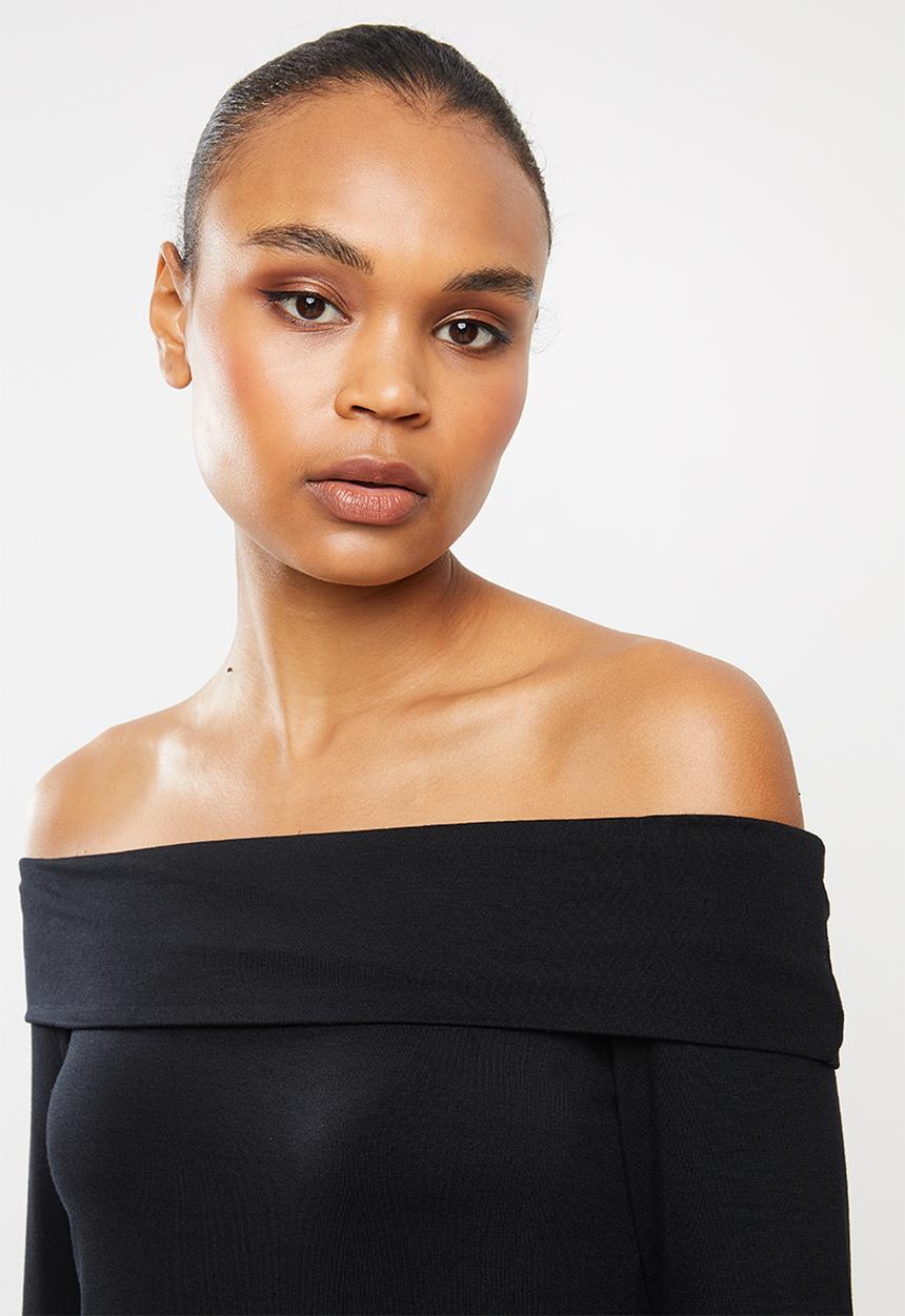 edit - Bardot off-the-shoulder top - black